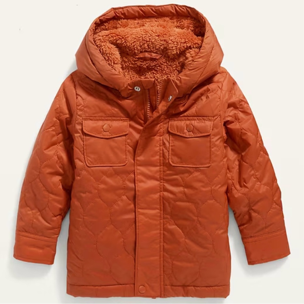 Hooded Sherpa-Lined Quilted Jacket for Toddler Boys